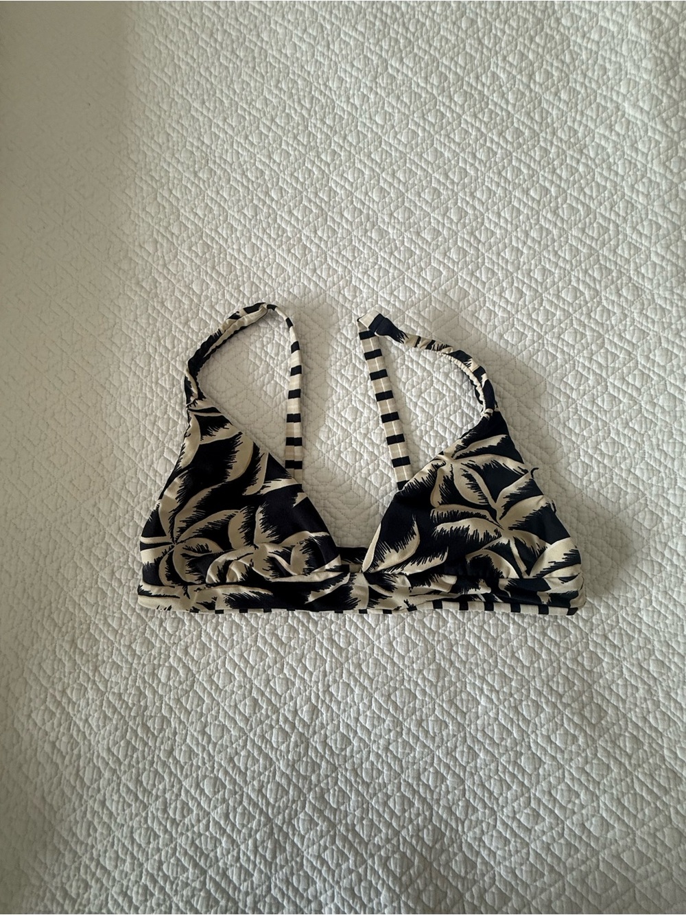 Billabong Black and Cream Palm Print Triangle Bikini Top